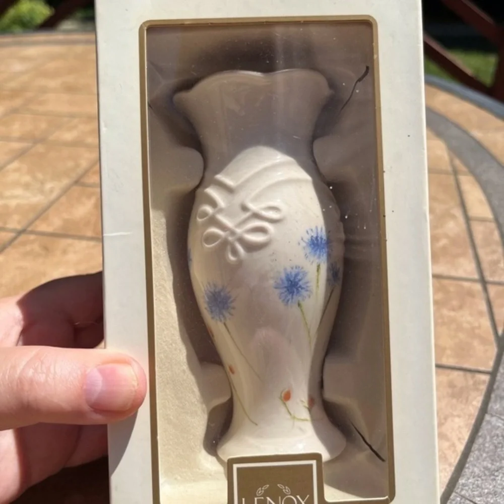 Lenox bud vase with painted cornflowers